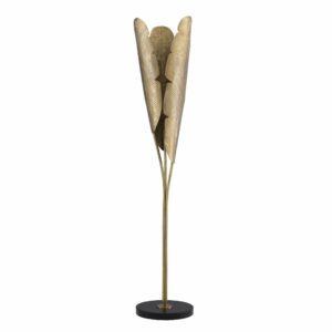 Floor Lamp Plantain by Eichholtz with shades in the form of banana leaves in vintage brass finish and black granite base