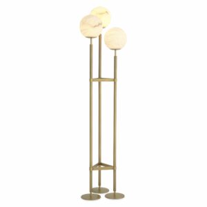 Floor Lamp Fiori by Eichholtz in antique brass finish with 3 alabaster globe shades