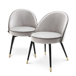 Luxurious Cooper Dining Chair (set) available in various fabric colour options, Features tapered black legs finished with brass caps