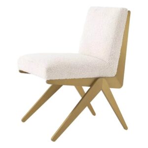 Luxurious Dining Chair Fico by Eichholtz in boucle cream upholstery with brushed brass finished frame