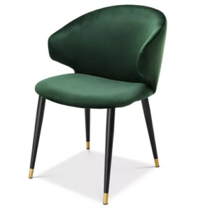 Luxurious Volante Dining Chair by Eichholtz available in roche bordeaux velvet, roche dark green velvet, roche beige velvet or savona midnight blue velvet, Features tapered black legs with gold finish