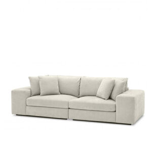 Designer luxurious Sofa Vista Grande by Eichholtz in avalon white or clarck sand finish with a black base. Includes 4 scatter cushions