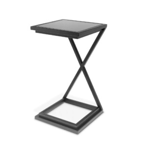 Designer Side Table Cross by Eichholtz in gunmetal, nickel or vintage brass finish with black glass table-top with cross legged frame