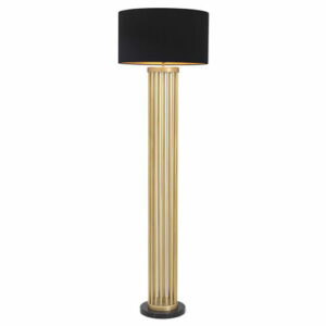 Floor Lamp Condo by Eichholtz in antique brass finish with black marble base and black or boucle shade