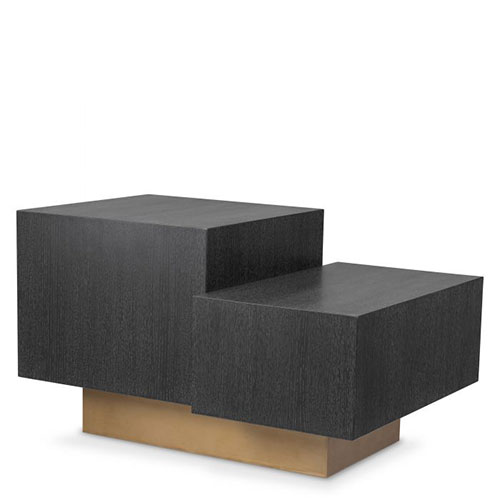 Designer Side Table Nerone by Eichholtz in charcoal grey oak veneer and brushed brass finish