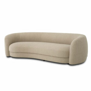 Designer luxurious Sofa Blaine by Eichholtz in boucle ivory or boucle sand finish with black feet.