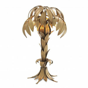 Table Lamp Hollywood Palm by Eichholtz in vintage brass finish in the shape of a palm tree with leaf decor