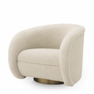 Occasional Designer Chair Cristo by Eichholtz in faux fur brisbane cream with a round brushed brass seivel base