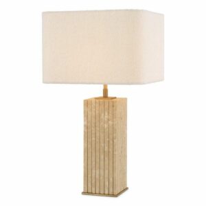 Table Lamp Giova Square by Eichholtz in travertine and antique brass finish with boucle lampshade