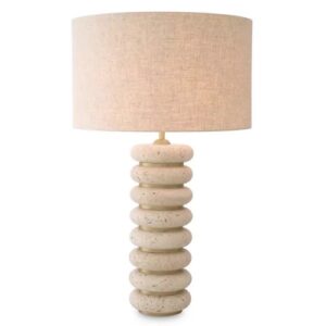 Table Lamp Baron by Eichholtz in travertine and antique brass finish with linen mix lampshade
