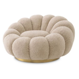 Designer Occasional Chair Mello by Eichholtz in various soft-touch colour fabrics and a brushed brass finish swivel base