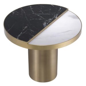 Designer Side Table Excelsior by Eichholtz in brushed brass finish with a ceramic marble top look