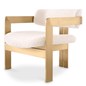 Designer Occasional Chair Donato by Eichholtz in brushed brass finish and bouclè cream