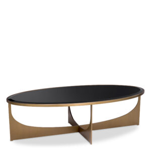Designer oval Coffee Table Elegance by Eichholtz in brushed brass finish with bevelled black glass