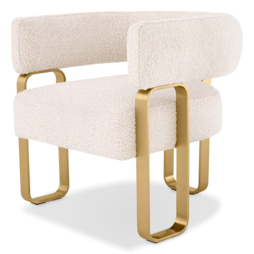 Luxurious Chair Capricorn by Eichholtz in boucle cream fabric and brushed brass finish