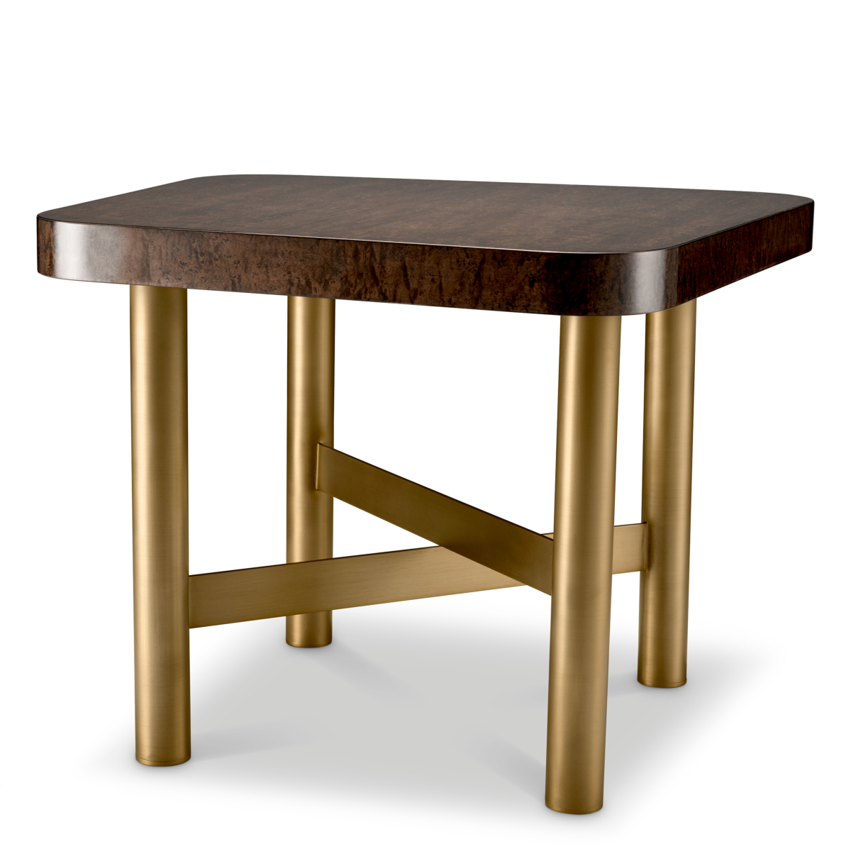 Designer Oracle Side Table by Eichholtz in high gloss maple veneer and brushed brass finish