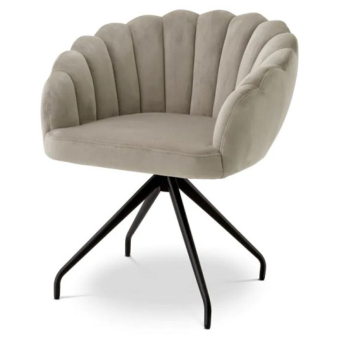 Luxurious Dining Chair Luzern by Eichholtz features a black swivel base with splayed legs and available savona greige velvet, savona faded red and savona turquoise velvet upholstery finish.