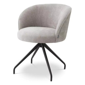 Luxurious Dining Chair Masters by Eichholtz features a black swivel base with splayed legs and available in clarck sand or sisley grey upholstery finish.