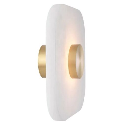Wall Lamp Aguaron S by Eichholtz in alabaster and light brass finish with LED integrated lights