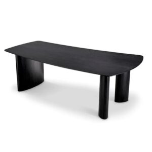 Designer Dining Table Bergman S by Eichholtz in natural oak veneer or charcoal grey oak veneer finish. Rectangular silhouette with three elliptical tapered legs
