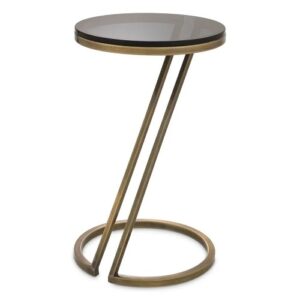 Designer Side Table Falcone in vintage brass with smoke glass table-top