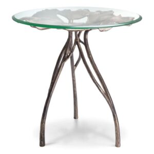 Designer Side Table Poseidon round by Eichholtz clear glass with vintage brass finish