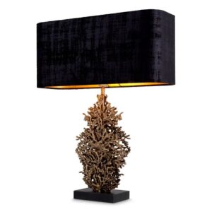 Table Lamp Corallo by Eichholts in vintage brass finish with black granite base includes illusion black shade