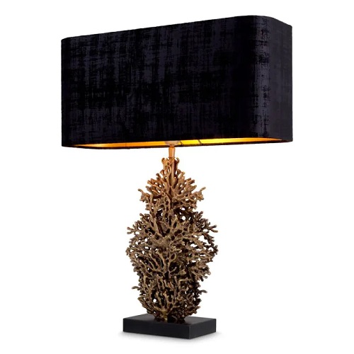 Table Lamp Corallo by Eichholts in vintage brass finish with black granite base includes illusion black shade
