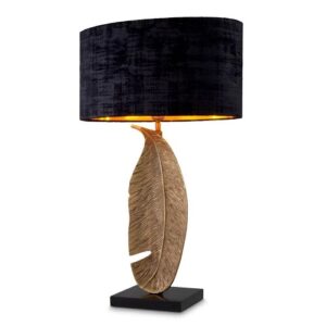 Table Lamp Foglia by Eichholtz in vintage brass finish with a black granite base and illusion black shade