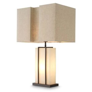 Table Lamp Graham by Eichholtz in bronze highlight finish and alabaster body containing a light socket includes linen mix shade