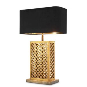 Table Lamp Idyllwild by Eichholtz in a vintage brass finish includes black velvet shade with gold inner