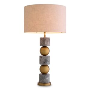 Table Lamp Levy by Eichholtz in antique brass finish and honed grey marble with a linen mix shade
