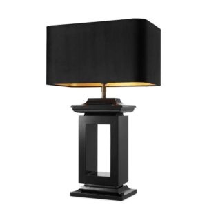 Table Lamp Mandarin by Eichholtz piano black finish with black velvet shade with gold inner