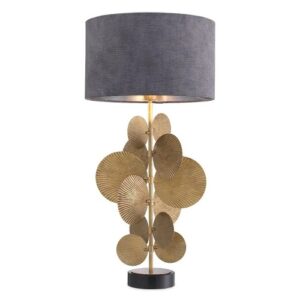 Table Lamp Mito by Eichholtz in vintage brass finish with black granite base includes grey rib shade