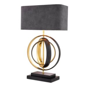 Table Lamp Riley by Eichholtz in gunmetal finish with polished brass and granite base includes grey rib shade