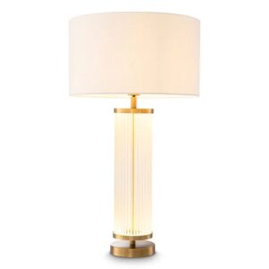 Designer Table Lamp Thibaud by Eichholtz in antique brass finish with frosted glass. Includes white shade