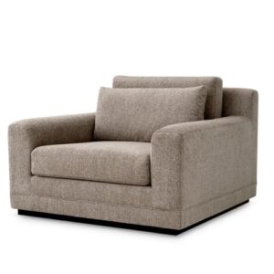 Luxurious Chair Manhattan by Eichholtz in hunt chenille taupe fabric with a black base