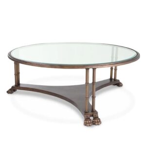 Coffee Table Lioness in bronze finish with bevelled glass top. Features ornate winged-lion legs and flora & fauna detailing