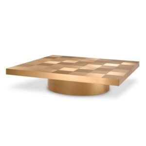 Designer Coffee Table Laporte by Eichholtz in brushed brass finish. Features patterned squares created by brushing in different directions