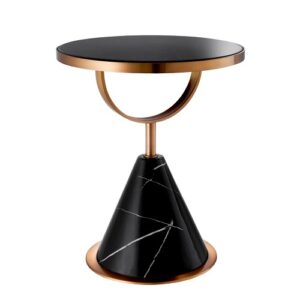 Designer Side Table Park Lane by Eichholtz in black faux marble and brushed copper finish. Features a round tabletop and conical base
