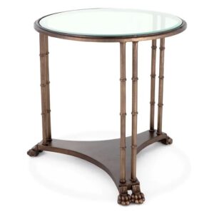 Side Table Lioness in bronze finish with bevelled glass top. Features ornate winged-lion legs and flora & fauna detailing