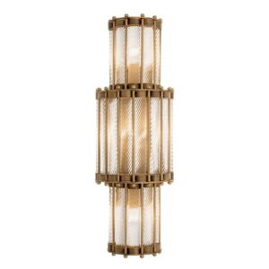 Designer Wall Lamp Tiziano by Eichholtz in antique brass finish / handmade clear glass