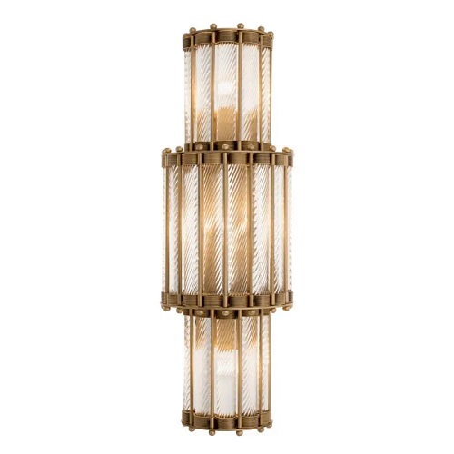 Designer Wall Lamp Tiziano by Eichholtz in antique brass finish / handmade clear glass