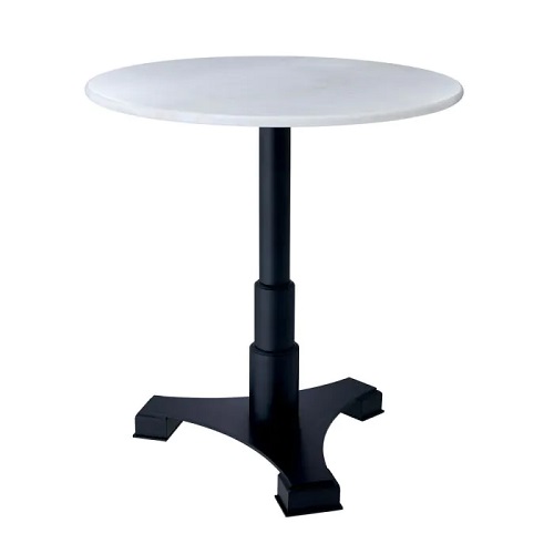 Luxurious Mercier Dining Table by Eichholtz in black finish with white marble top. Available in round or square tables