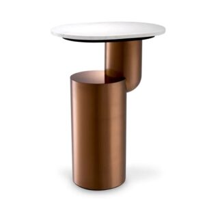 Designer Side Table Tosca by Eichholtz in brushed copper finish with white marble