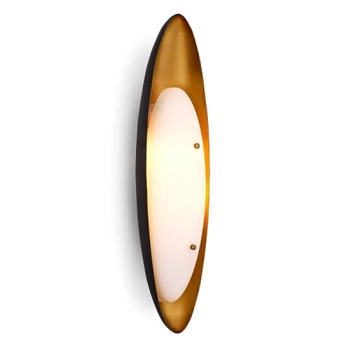 Designer Wall Lamp Venova in antique brass finish with white glass