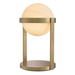 Luxurious Table Lamp Hayward by Eichholtz in an antique brass finish with white glass sphere with swirl design
