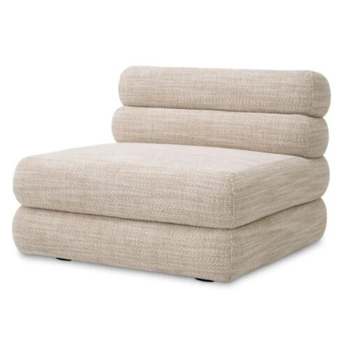 Luxurious Malaga Modular Sofa - Middle by Eichholtz in skyward sand fabric with black feet.